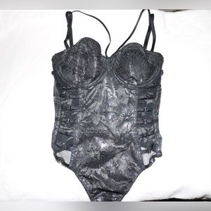 Victoria’s Secret Bodysuit Playsuit Teddy Black Silver Strappy